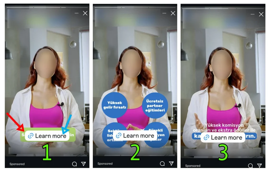 Visual comparison of a Meta video ad with safe zone design errors versus a correctly optimized frame, showing UI overlay interference and blocked Call-to-Action (CTA) elements.